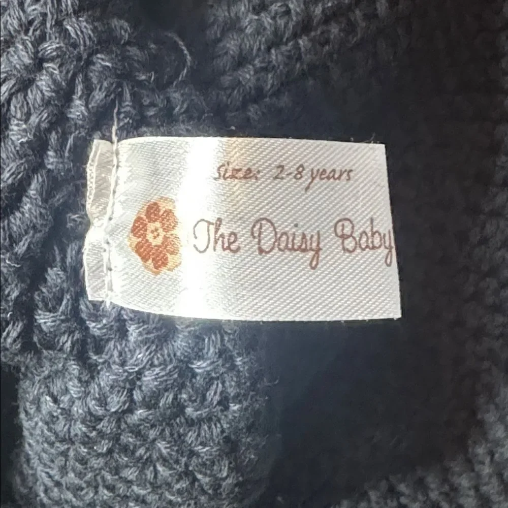 Daisy Baby Black Crocheted Sun Hat Layered Flower 100% Cotton 2-8 years NEW